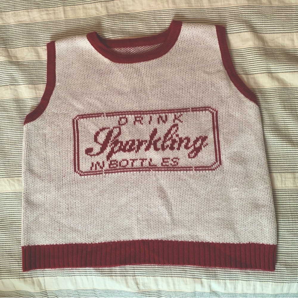 Women's Red and White Sleeveless Sweater